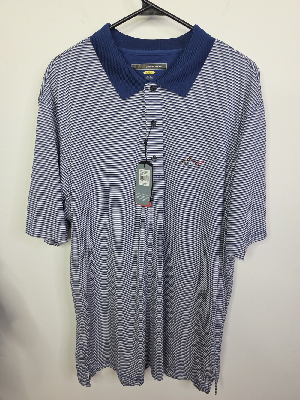 Greg Norman Collection Play Dry Blue Striped Polo Shirt, XL